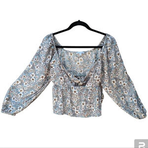 Patrons of Peace Tie Front Long Bishop Sleeve Crop Top Woman's XS Floral  Boho